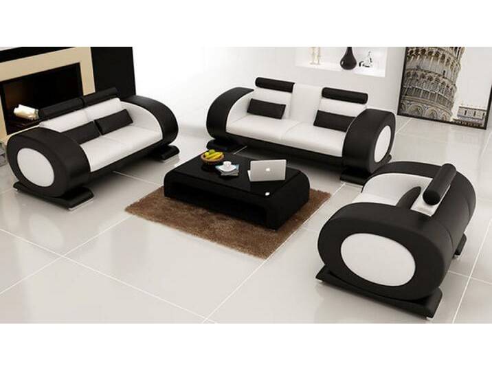 JVmoebel Polstergarnitur Sofa Couch Leder Sitz 3+2+1 Komplett Set Garnitur Designer Möbel, (3+2+1 Sitzer), Made in Europa, beige schwarz, Weiß/Schwarz von OTTO