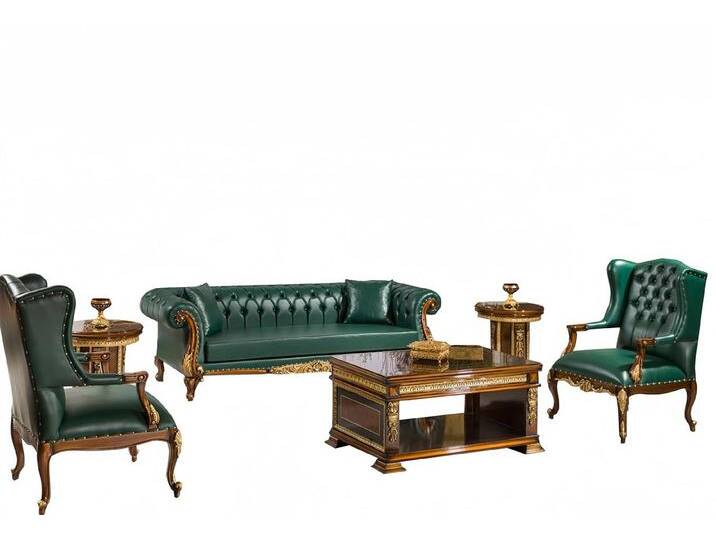 JVmoebel Polstergarnitur Sofagarnitur 6tlg. Grün Leder Polster Möbel Wohnzimmer Couch Set, (6-tlg., Sofa 3 Sitzer, 2x Sessel, Couchtisch, 2x Beistelltisch) von OTTO
