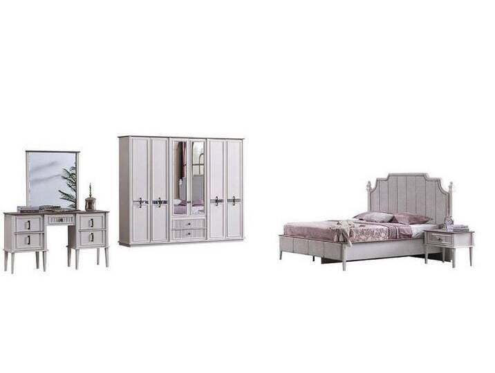 JVmoebel Schlafzimmer-Set Bett Schminktisch Einrichtung Schlafzimmermöbel Set Spiegel Möbel, (6-tlg., Bett + 2x Nachttische + Kleiderschrank + Schminktisch mit Spiegel) von OTTO