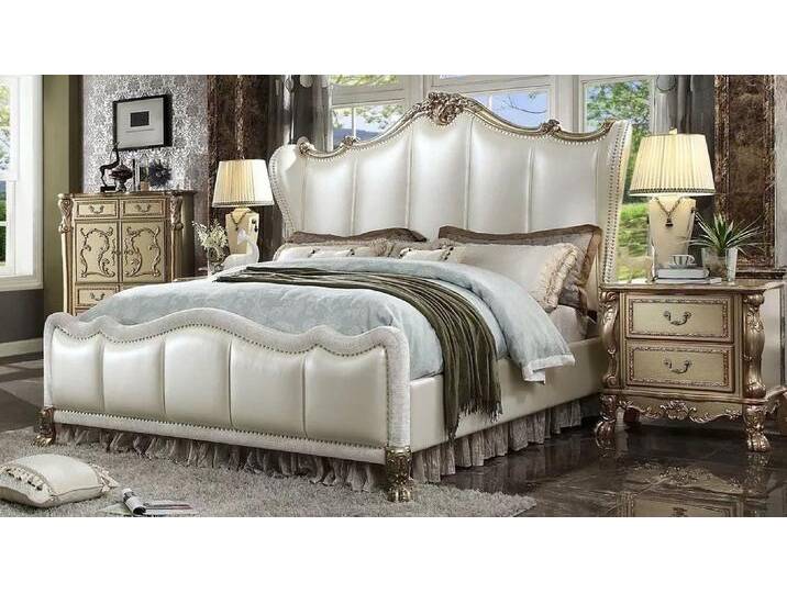 JVmoebel Schlafzimmer-Set Chesterfield Set 3tlg. Garnitur Bett + 2x Nachttische Barock Stil, Made in Europa, weiß von OTTO