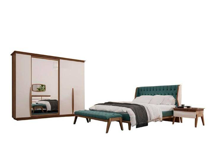 JVmoebel Schlafzimmer-Set Design Schlafzimmer Bett 2x Nachttische Modern Kleiderschrank Bank Neu, (5-tlg., Bett + 2x Nachttische + Kleiderschrank + Bank) von OTTO