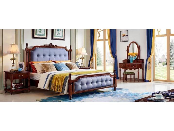 JVmoebel Schlafzimmer-Set Design Schlafzimmer Bett Nachttische Schminktisch 5 tlg Holz Hocker, Made in Europa, blau von OTTO