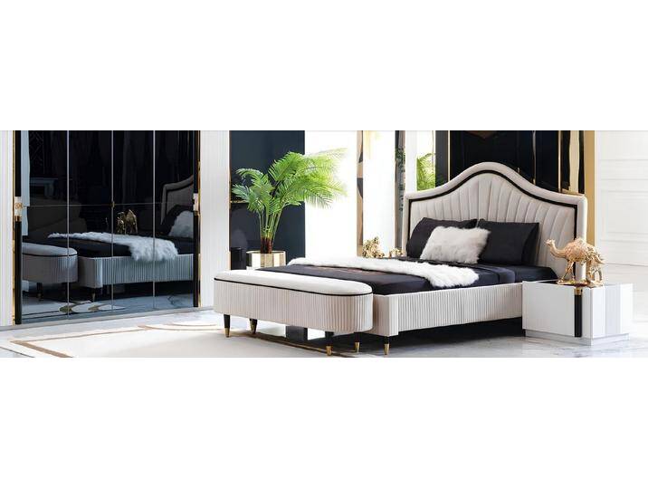 JVmoebel Komplettschlafzimmer Design Schlafzimmer Möbel Set mit 2 Nachttischen, 5tlg., (5-tlg., Bett, 2х Nachttische, Kleiderschrank, Hocker) von OTTO