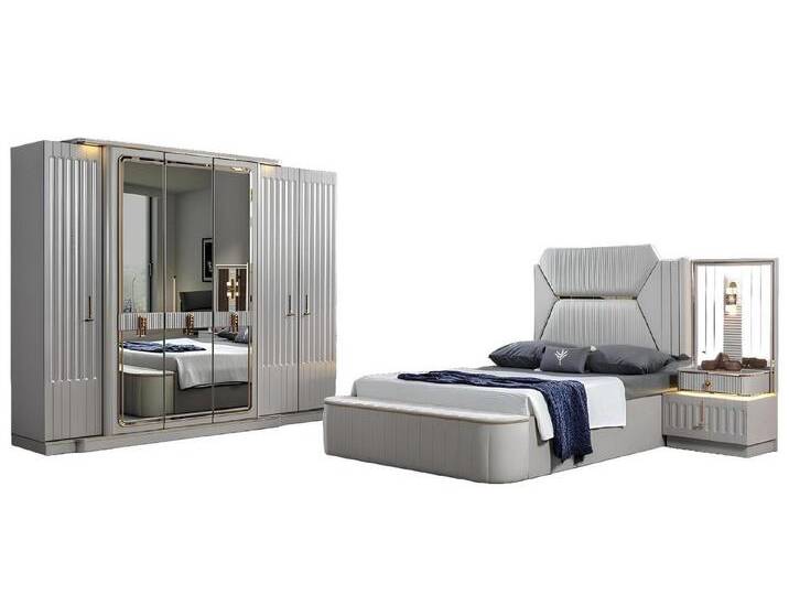 JVmoebel Schlafzimmer-Set Designer Möbel Schlafzimmer Set Bett 2x Nachttisch Kleiderschrank Neu, (4-tlg., Bett + 2x Nachttische + Kleiderschrank) von OTTO