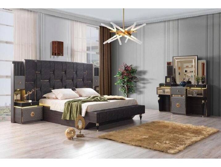 JVmoebel Schlafzimmer-Set Designer Schlafzimmer Set Braun Bett 2x Nachttische Kommode Hochwertig, (4-tlg., 4tlg Set(Bett +2x Nachttische+Kommode) von OTTO