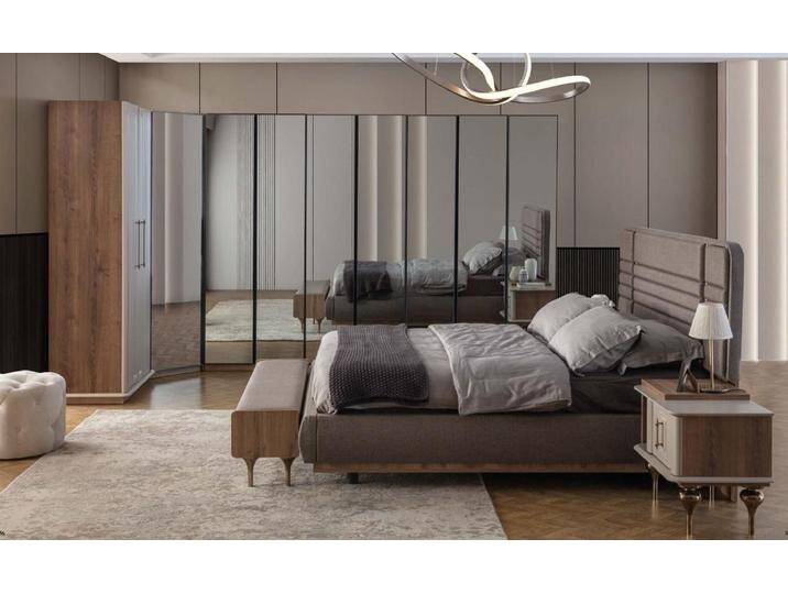 JVmoebel Schlafzimmer-Set Designer Schlafzimmer Set mit Doppelbett, 2 Nachttischen & Schrank, (4-tlg., Bett, 2x Nachttisch, Eckschrank) von OTTO