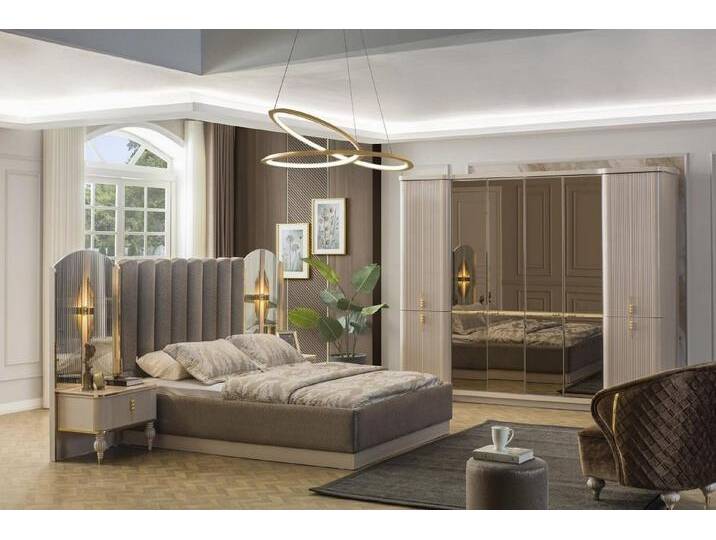 JVmoebel Schlafzimmer-Set Elegantes Designer Doppelbett mit Nachttischen und Schrank, (4-tlg., 1x Bett + 2x Nachttische + 1x Kleiderschrank) von OTTO