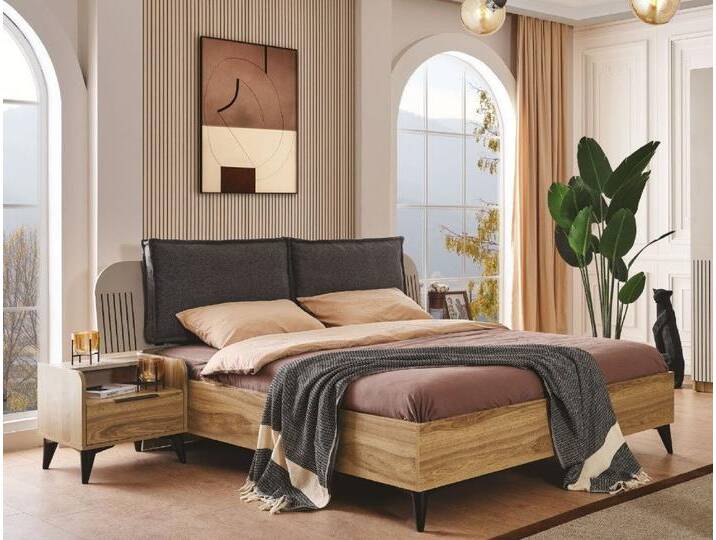 JVmoebel Schlafzimmer-Set Elegantes Schlafzimmer Set mit Designer Bett und 2 Nachttischen, (3-tlg., 1x Bett + 2x Nachttische), Made in Europa, braun von OTTO