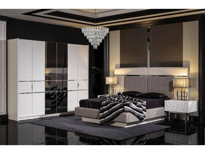 JVmoebel Schlafzimmer-Set Elegantes weißes Schlafzimmermöbel-Set aus Holz mit modernem Design, (4-tlg., Bett, 2x Nachttische, Kleiderschrank) von OTTO