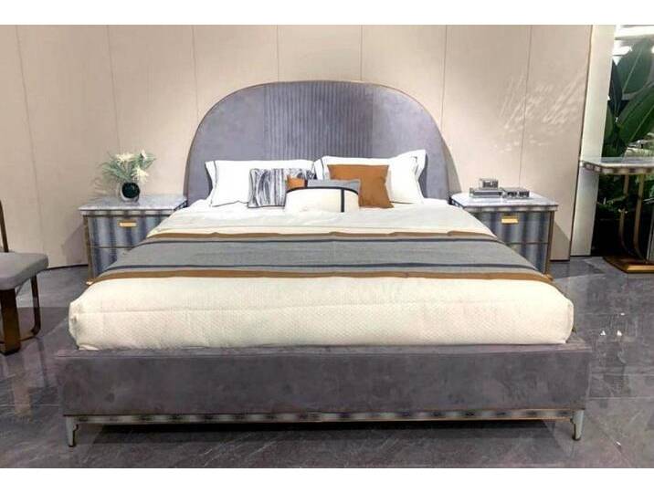 JVmoebel Schlafzimmer-Set Graue Schlafzimmergarnitur mit Bett und 2 Nachttischen, (3-tlg., 1x Bett + 2x Nachttische), Made in Europa, grau von OTTO