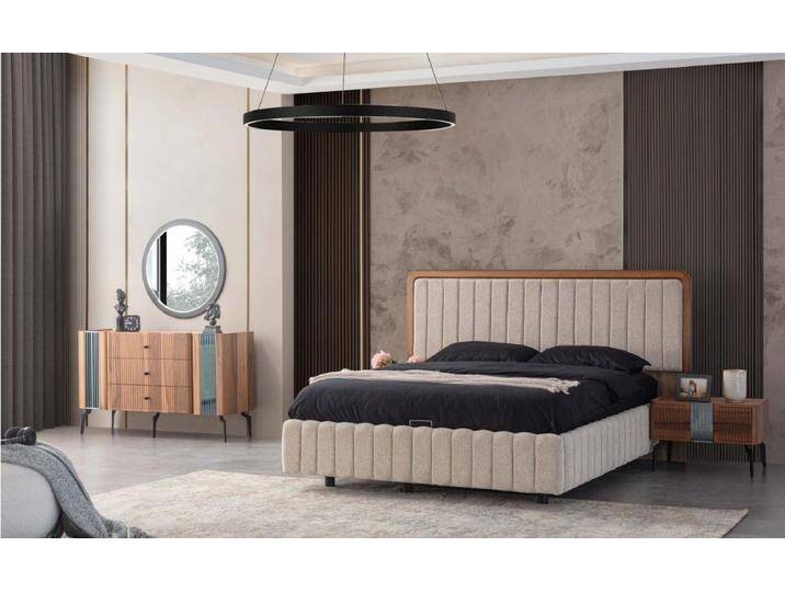 JVmoebel Schlafzimmer-Set Helle Schlafzimmer Möbel Doppelbett Schminktisch Spiegel, (5-tlg., Bett, 2x Nachttisch, Schminktisch, Spiegel) von OTTO