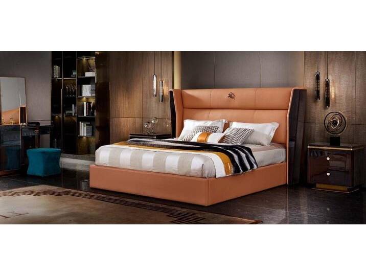 JVmoebel Schlafzimmer-Set Leder Bett Schlafzimmer Möbel Design Set 3tlg. Nachttische, Made in Europa, orange von OTTO