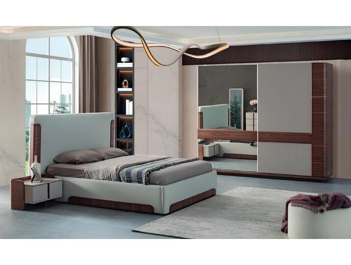 JVmoebel Schlafzimmer-Set Luxuriöse Schlafzimmermöbel: Designer Polsterbett & Kleiderschrank, (4-tlg., Bett/2x Nachttische/Kleiderschrank) von OTTO