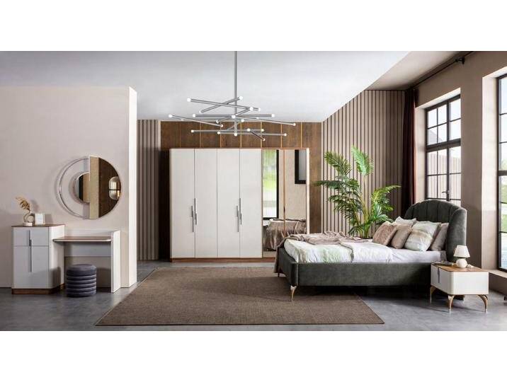 JVmoebel Schlafzimmer-Set Modern Schlafzimmer Set Bett 2x Nachttische Schminktisch mit Spiegel, (Bett / Nachttische / Schminktisch / Spiegel / Kleiderschrank) von OTTO