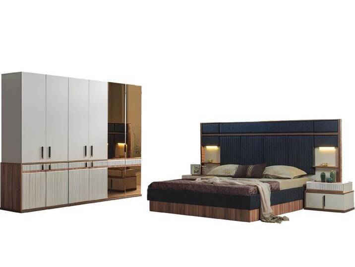 JVmoebel Schlafzimmer-Set Möbel Luxury Bett 2x Nachttische Kleiderschrank Schlafzimmer Set, (4-tlg., Bett/2x Nachttische/Kleiderschrank) von OTTO