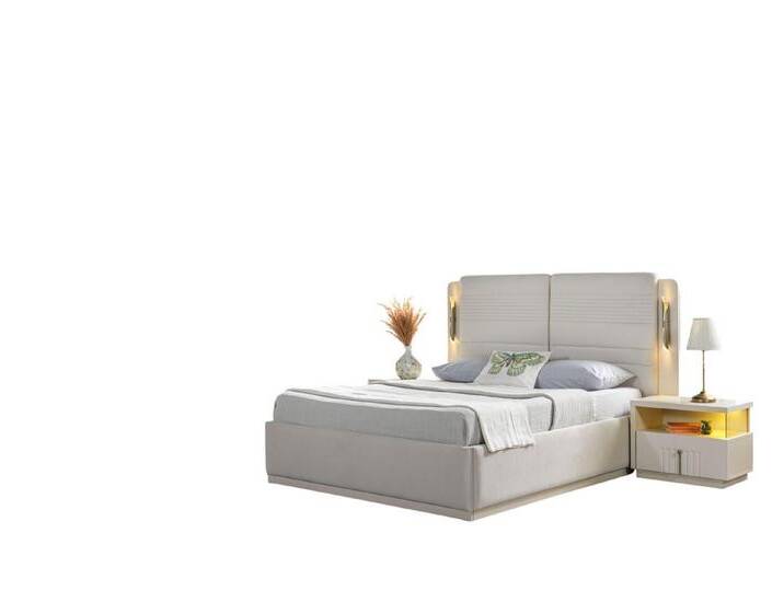 JVmoebel Schlafzimmer-Set Polsterbett Set 5tlg modern elegant mit 2 Nachttischen Bett Sets, (Bett, 2x Nachttische, Schminktisch, Spiegel) von OTTO