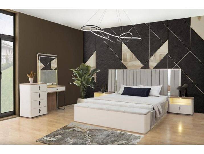 JVmoebel Schlafzimmer-Set Schlafzimmer Komplett Kommode mit Spiegel Bett Nachttische Bank Beige, (5-tlg., Schlafzimmer-Set), Made in Europa, beige von OTTO