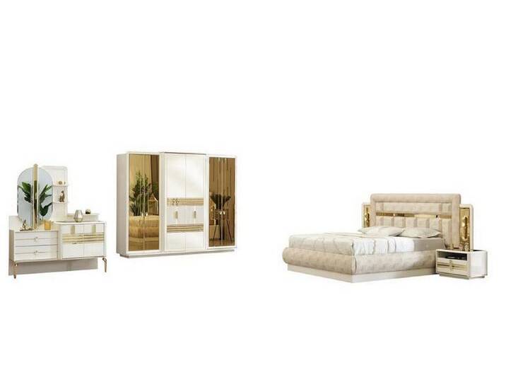JVmoebel Schlafzimmer-Set Schlafzimmer Komplettset Bett Set Möbel Gäste Zimmer Schrank Garnitur, (6-tlg., Bett + 2x Nachttische + Schminktisch mit Spiegel + Kleiderschrank) von OTTO