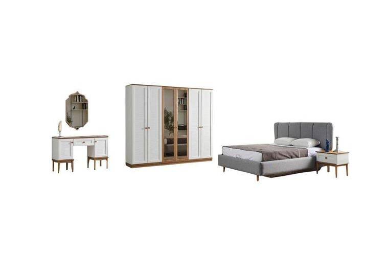 JVmoebel Schlafzimmer-Set Schlafzimmer Set 6tlg Doppelbett Garnitur Kleiderschrank Modern Bett, (6-tlg., Bett + 2x Nachttische + Kleiderschrank + Schminktisch + Spiegel) von OTTO