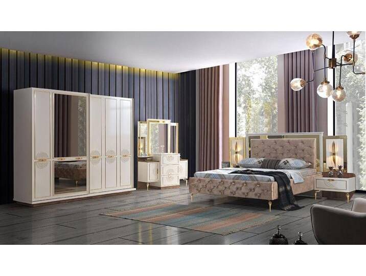 JVmoebel Schlafzimmer-Set Schlafzimmer Set Bett 2x Nachttisch Kleiderschrank 5tlg Design Modern, (5-tlg), Made in Europa, weiß von OTTO