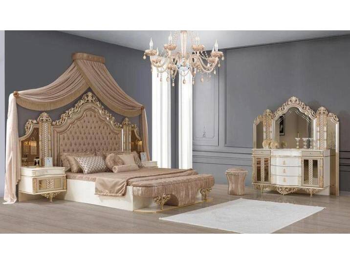 JVmoebel Schlafzimmer-Set Schlafzimmer Set Bett 2xNachttische Schminktisch mit-Spiegel, (6-tlg., 1x Bett + 1x Bank + 2x Nachttische + 1x Schminktisch + 1x Spiegel) von OTTO