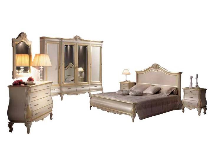 JVmoebel Schlafzimmer-Set Schlafzimmer Set Bett Nachttische Kleiderschrank Kommode Spiegel Möbel, (6-tlg., Bett + 2x Nachttische + Kleiderschrank + Kommode + Spiegel) von OTTO