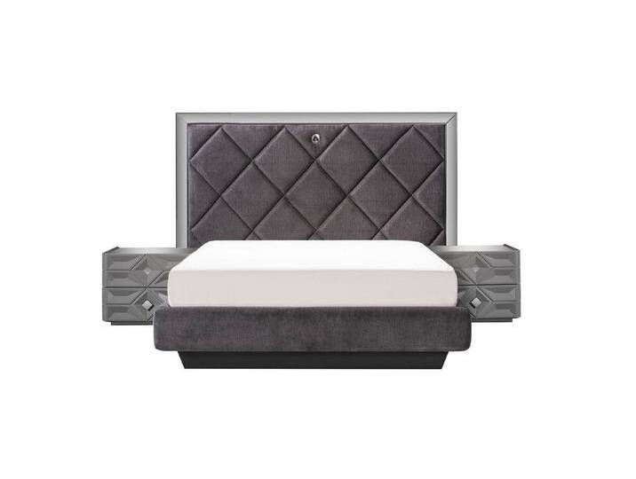 JVmoebel Schlafzimmer-Set Schlafzimmer Set Bett mit 2 Nachttischen Holz Grau Luxus Modern, (3-tlg., Bett, 2x Nachttische), Made in Europe, grau von OTTO