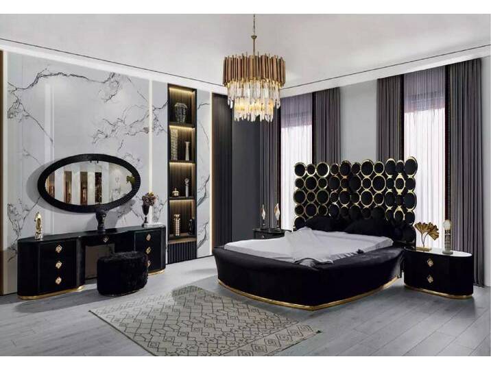 JVmoebel Schlafzimmer-Set Schlafzimmer Set Luxusbett 2x Nachttische Schminktisch Spiegel 5tlg, (5-tlg., Bett/2x Nachttisch/Schminktisch/Spiegel) von OTTO
