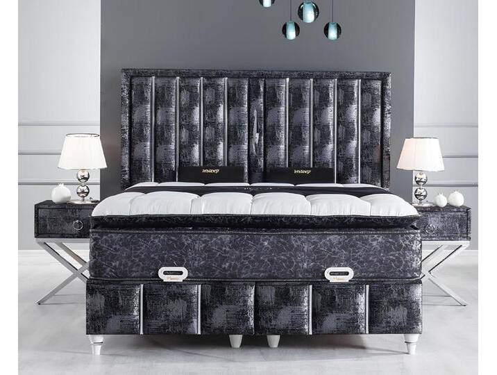 JVmoebel Schlafzimmer-Set Schlafzimmer Set Schwarz Bett Design mit Matratze 2x Nachttische 3 tlg, (3tlg. Schlafzimmer Set (Bett + 2x Nachttische) von OTTO
