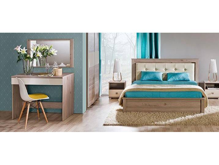 JVmoebel Schlafzimmer-Set Schlafzimmer Set moderne Möbel Holz Furniere, (Bett + 2x Nachttische + Schrank + Schminktisch + Spiegel), Made in Europa von OTTO