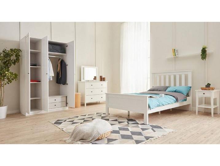JVmoebel Schlafzimmer-Set Schlafzimmerensemble Komplett Schlafzimmer Set Schlafmöbel Bett, (5-tlg., Bett + Kommode + Nachttisch + Spiegel + Kleiderschrank) von OTTO