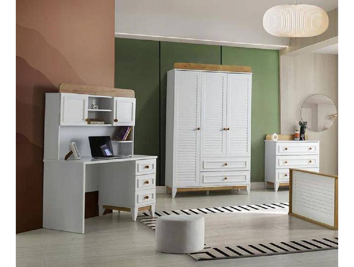 JVmoebel Schlafzimmer-Set Schreibtisch Kleiderschrank und Kommode Set Kinderzimmer Schlafzimmer, (3-tlg., Schreibtisch + Kleiderschrank + Kommode) von OTTO