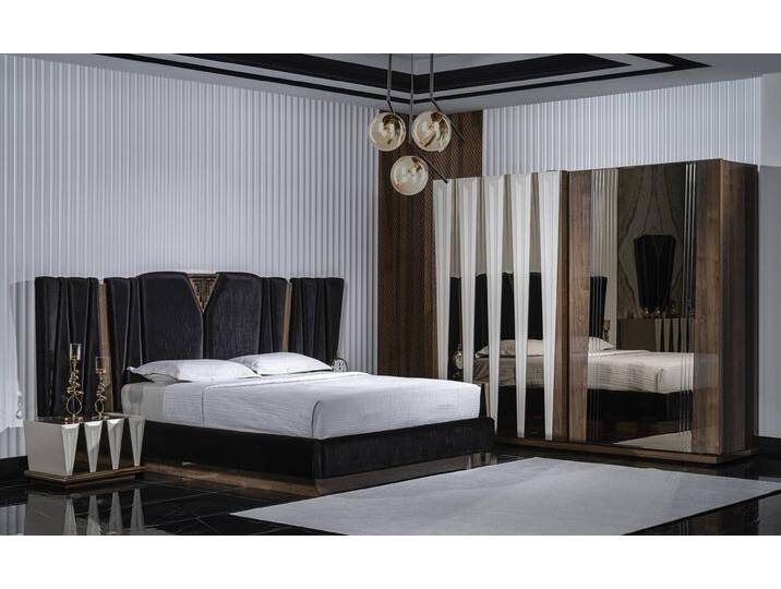 JVmoebel Schlafzimmer-Set Schwarzes Schlafzimmer-Set aus Holz mit modernem Design, (4-tlg., Bett + 2x Nachttische + Kleiderschrank), Made in Europe von OTTO