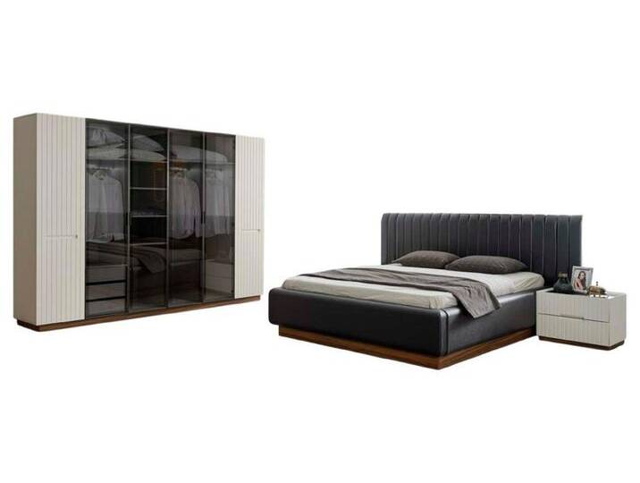 JVmoebel Schlafzimmer-Set Stilvolle Schlafzimmer Designer Garnitur Textil Doppelbett Edler, (4 tlg.Schlafzimmer Set (Bett + 2x Nachttische + Kleiderschrank) von OTTO