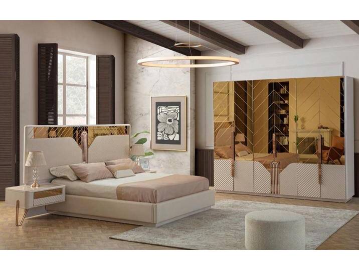 JVmoebel Schlafzimmer-Set Weiße Designer Schlafzimmermöbel Set 4-teilig modernes Design, (Bett / 2x Nachttische / Kleiderschrank), Made in Europa von OTTO