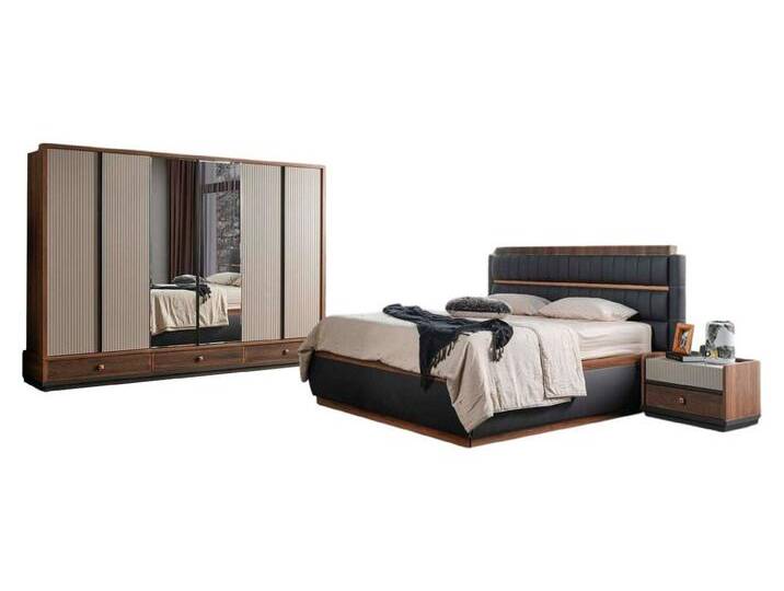 JVmoebel Schlafzimmer-Set Zweifarbige Schlafzimmer Designer Garnitur Doppelbett Schrank Kommode, (4-tlg., 4 tlg.Schlafzimmer Set (Bett + 2x Nachttische + Kleiderschrank) von OTTO