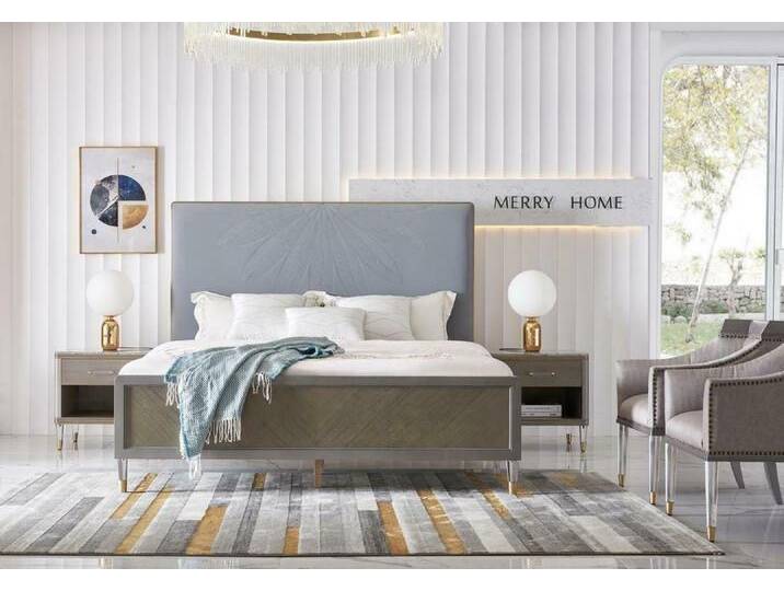 JVmoebel Schlafzimmer-Set moderne Möbel mit klassischen Designs für jedes Zuhause, (Set, 1 Bett, 2 Nachttische), Made in Europa, grau von OTTO