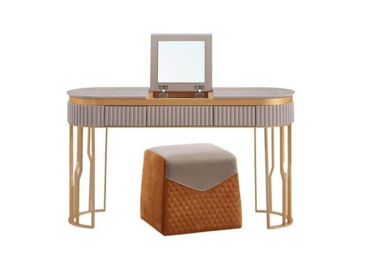 JVmoebel Schminktisch Moderner Beige Schminktisch aus Holz für Luxus Schlafzimmer (2-St., 1x Schminktisch + 1x Hocker), Made in Europa, beige von OTTO