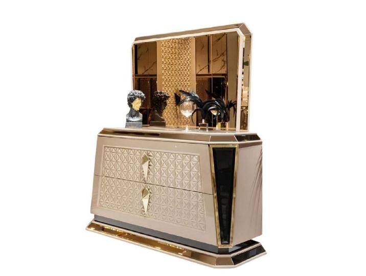 JVmoebel Schminktisch Sideboard Konsole Schrank Anrichte Buffet 2tlg Set Wohnzimmer (2-St., Schminktisch + Spiegel), Made in Europa, beige von OTTO