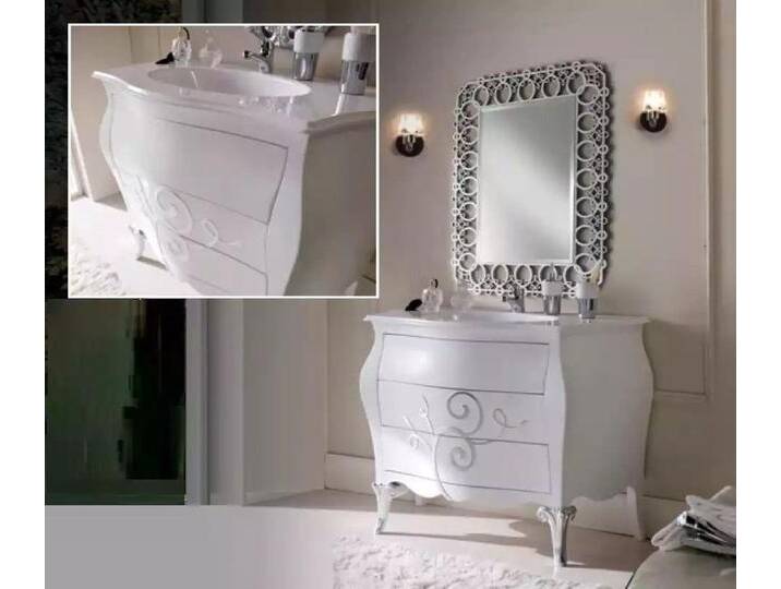 JVmoebel Schubkastenkommode Badezimmerkommode mit Becken-Oberschrank für praktischen Stauraum (2 St., Kommode + Spiegel), Made in Italy, weiß von OTTO