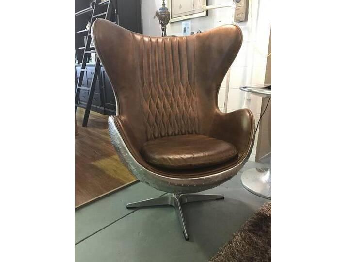 JVmoebel Sessel Eggchair Leder Braun Metall silber Ohrensessel Club Sessel Sofort (1-St., Büro Sessel), Made in Europa, braun von OTTO