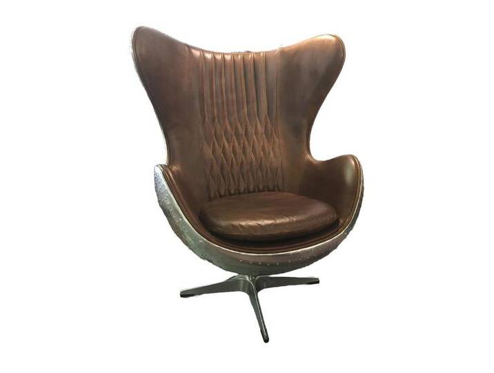 JVmoebel Sessel Eggchair Leder Braun Metall silber Ohrensessel Egg Chair Flieger Club (Büro Sessel), Made in Europa, braun von OTTO
