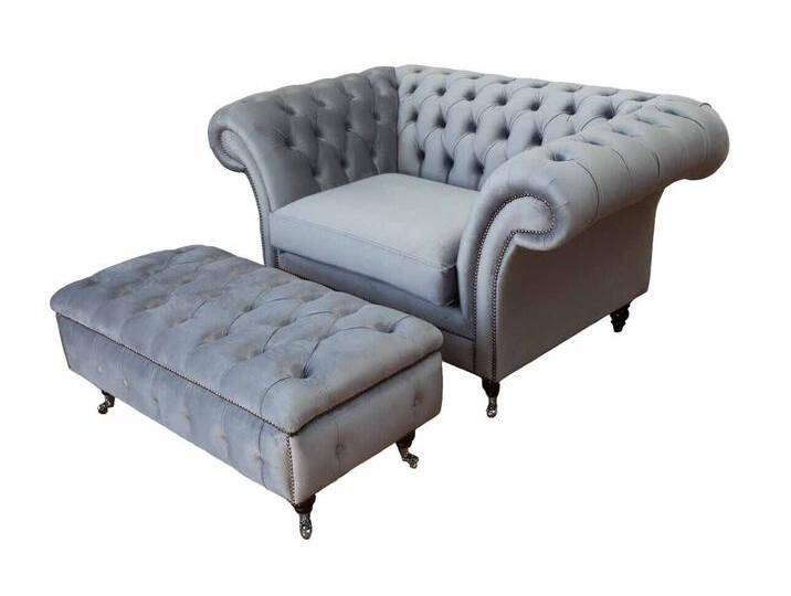 JVmoebel Chesterfield-Sessel Grau Polster Set Chesterfield Ohrensessel Hocker Couch Textil (Sessel / Hocker), Made in Europa, grau von OTTO