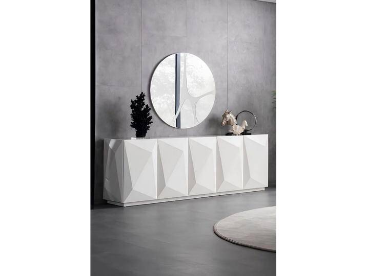 JVmoebel Sideboard Designer Sideboard mit Spiegel Anrichte Hochglanz Weiß Marmoroptik (2 St., Sideboard +Spiegel), Made in Europa, weiß von OTTO