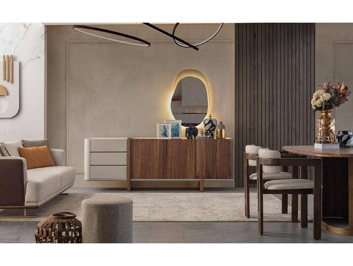 JVmoebel Sideboard Hochglanz Holzkommode - Luxuriöses Sideboard für stilvolles Wohnen (Sideboard Mit Spiegel), Made in Europa, braun von OTTO