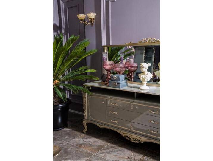 JVmoebel Sideboard Spiegel mit Holz-Gold Konsole und Sideboard für das Wohnzimmer (Sideboard + Spiegel), Made in Europa, goldfarben von OTTO