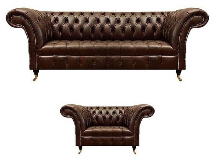 JVmoebel Chesterfield-Sofa Braune Chesterfield Kunstleder Garnitur Leder Dreisitzer Designer, Made in Europa, braun von OTTO