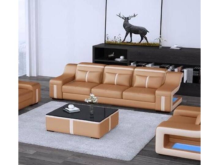 JVmoebel Sofa Dreisitzer Designer Sofa 3 Sitz + USB Polster Leder Couchen Big Sofas, Made in Europa, braun, Braun-Weiß von OTTO