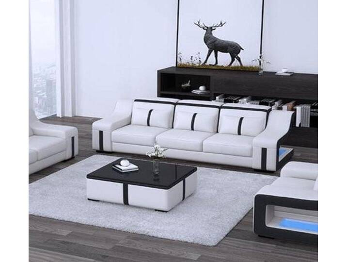 JVmoebel Sofa Dreisitzer Designer Sofa 3 Sitz + USB Polster Leder Couchen Big Sofas, Made in Europa, schwarz weiß, Weiß-Schwarz von OTTO