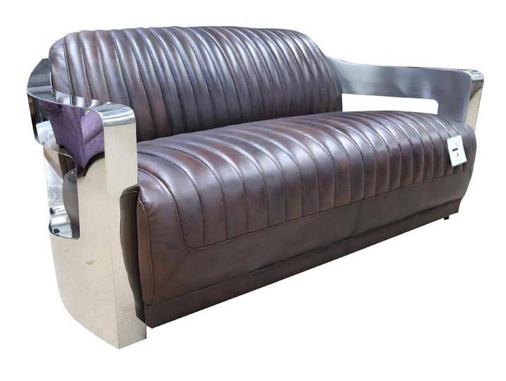 JVmoebel 3-Sitzer Echtes Ledersofa im Vintage-Stil mit Aluminium, Dreisitzer Couch, Made in Europa, braun von OTTO